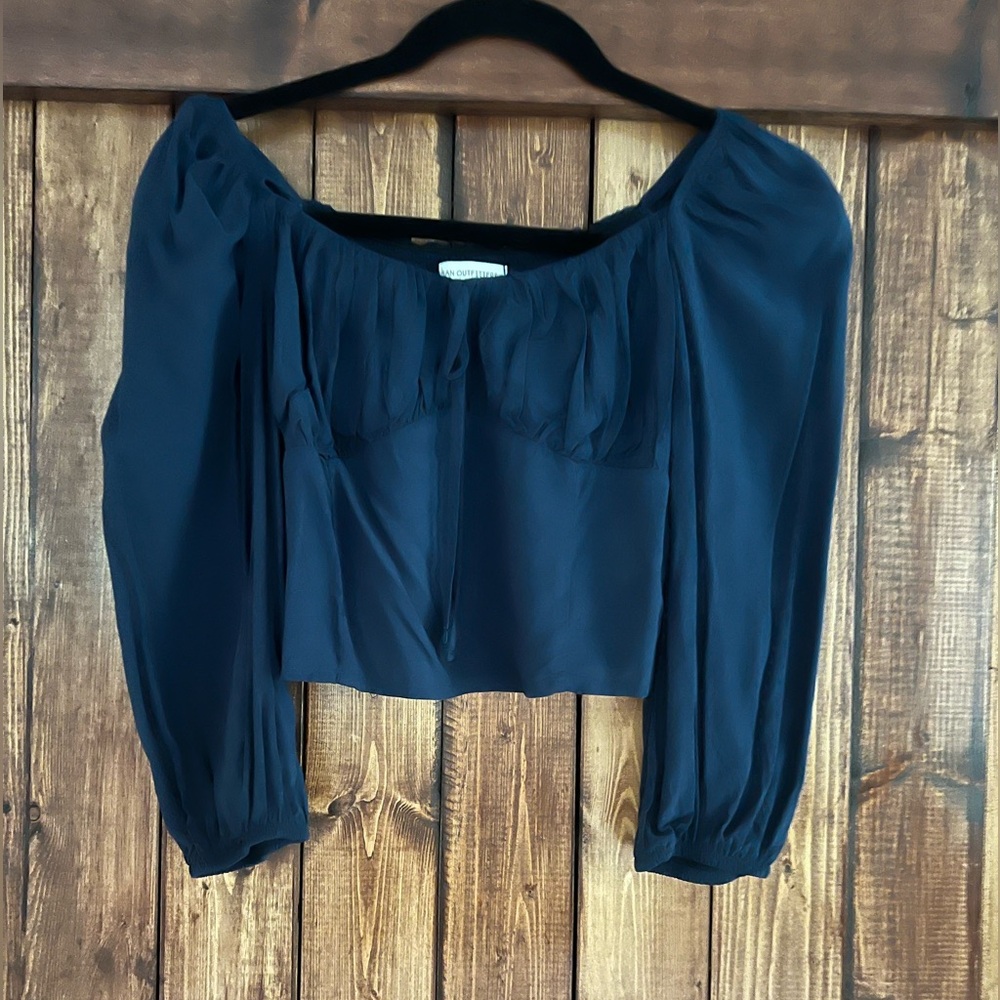 Urban Outfitters Ruched Square Neck Cropped Top: Navy: S